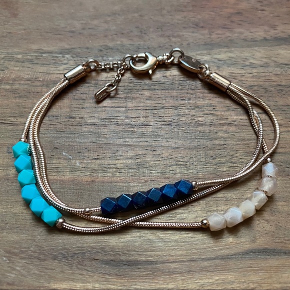 Rose gold beaded adjustable fossil bracelet - Picture 2 of 11